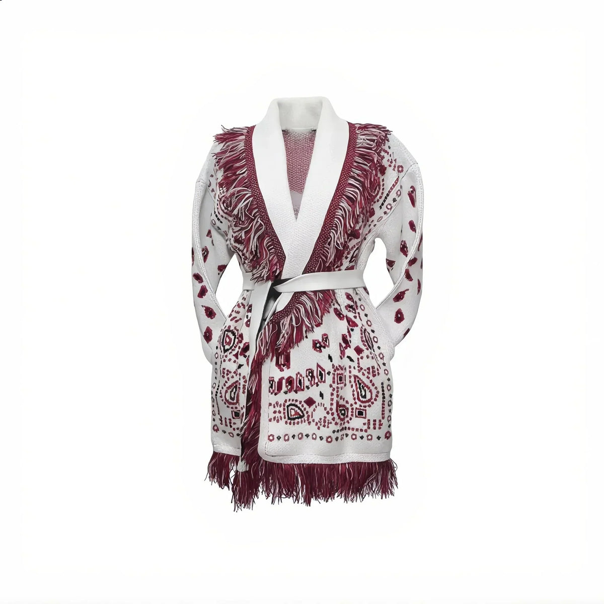 White Print Bandana Wool Cardigan