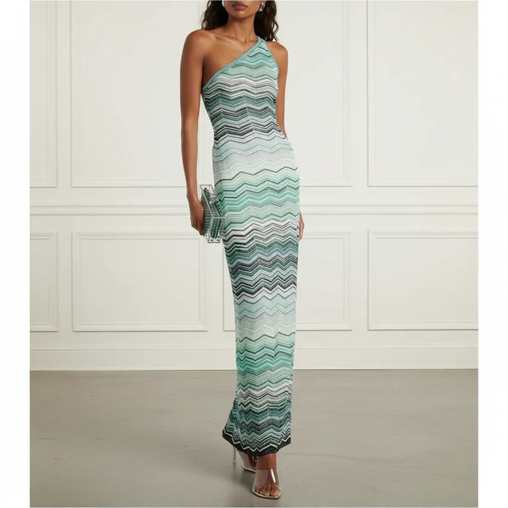 One Shoulder Metallic Knit