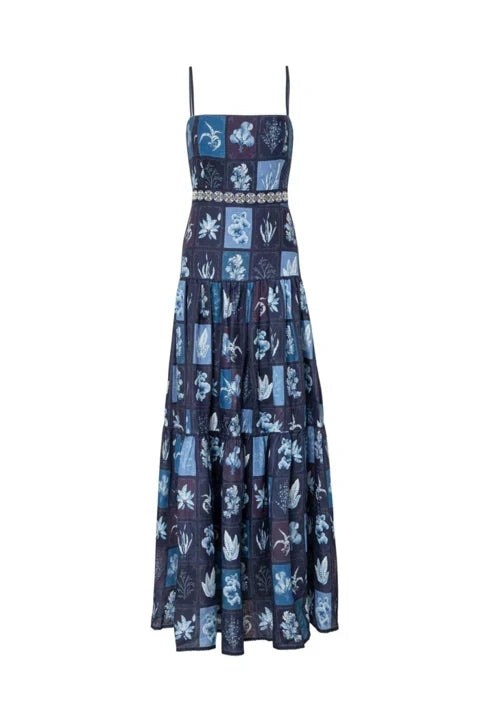 Linen Floral Print Midi