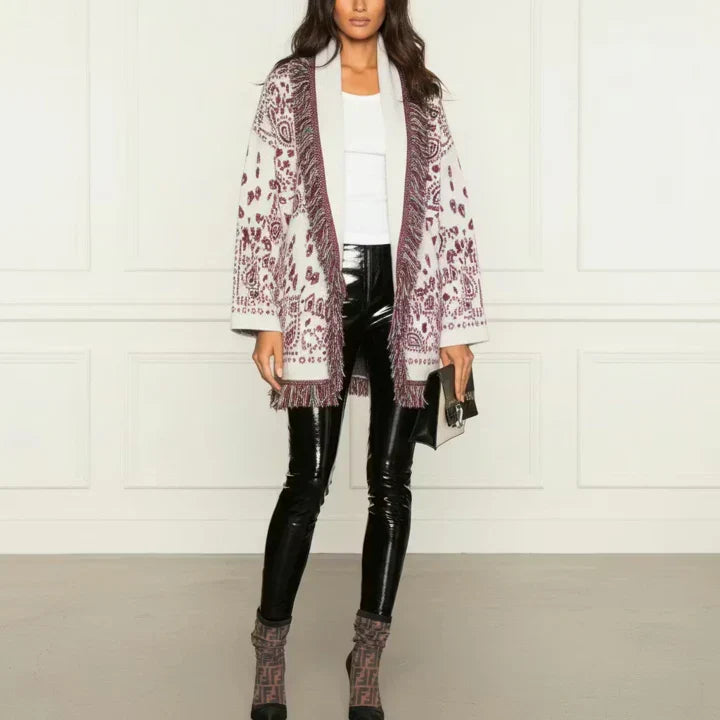 White Print Bandana Wool Cardigan