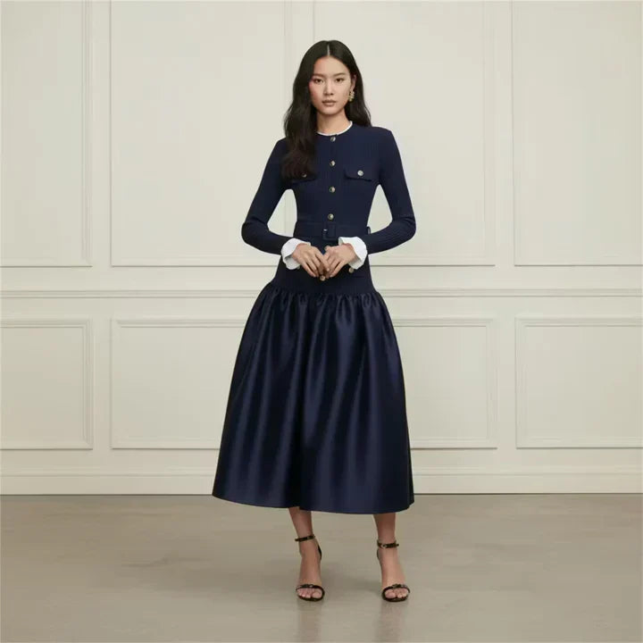 Navy Taffeta Midi