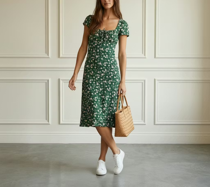 Green Floral Midi