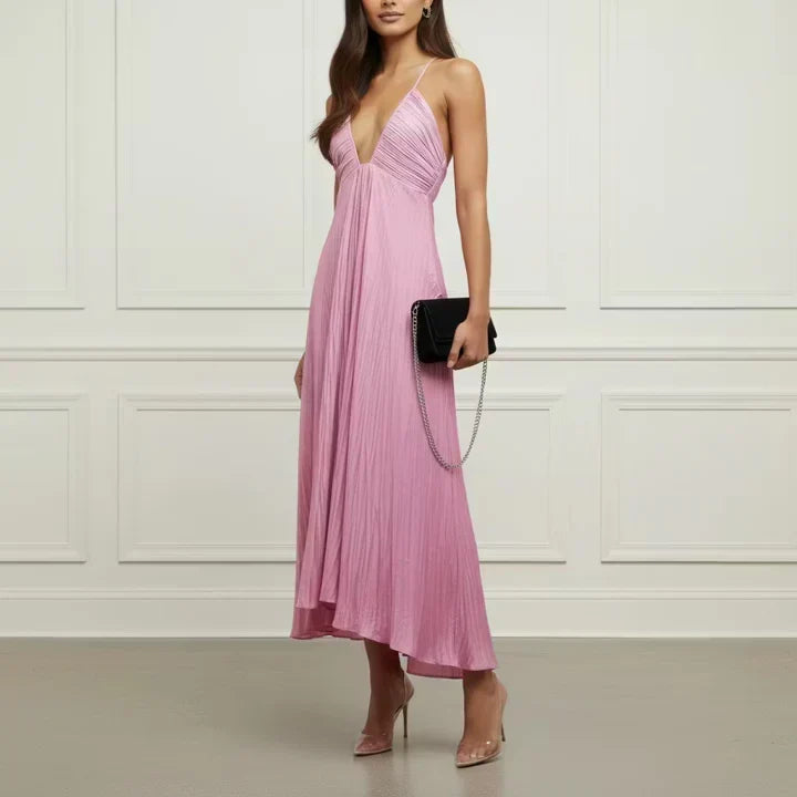 Pink Pleated Midi