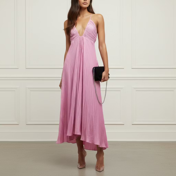 Pink Pleated Midi