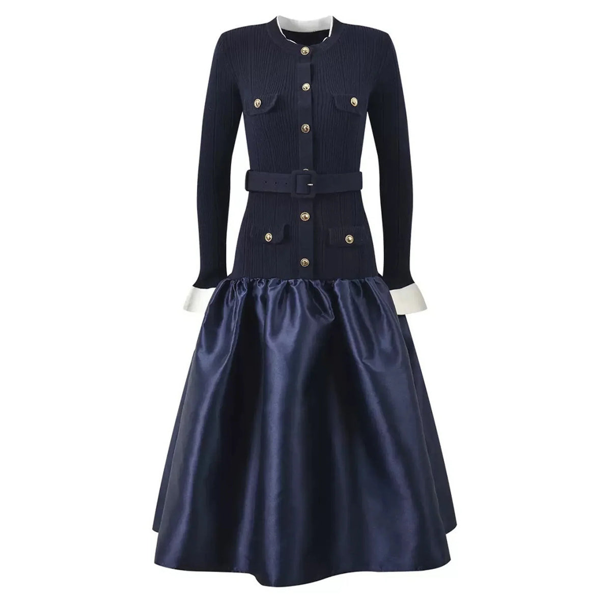 Navy Taffeta Midi