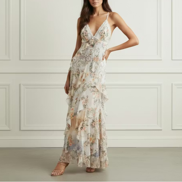 Silk Floral Ruffle Dress