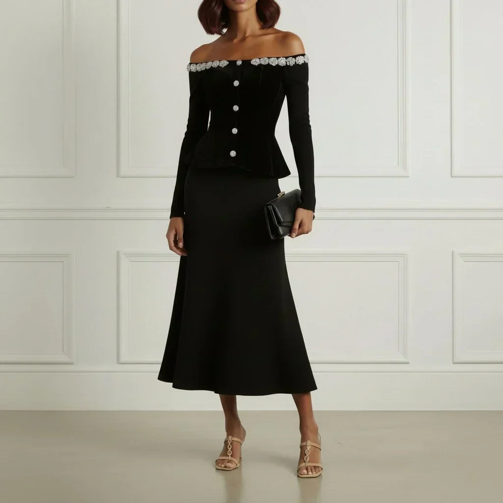 Off Shoulder Chenille Midi