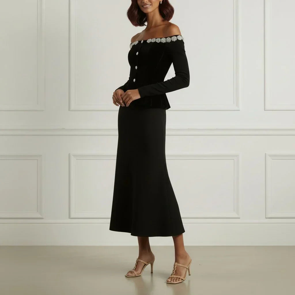 Off Shoulder Chenille Midi