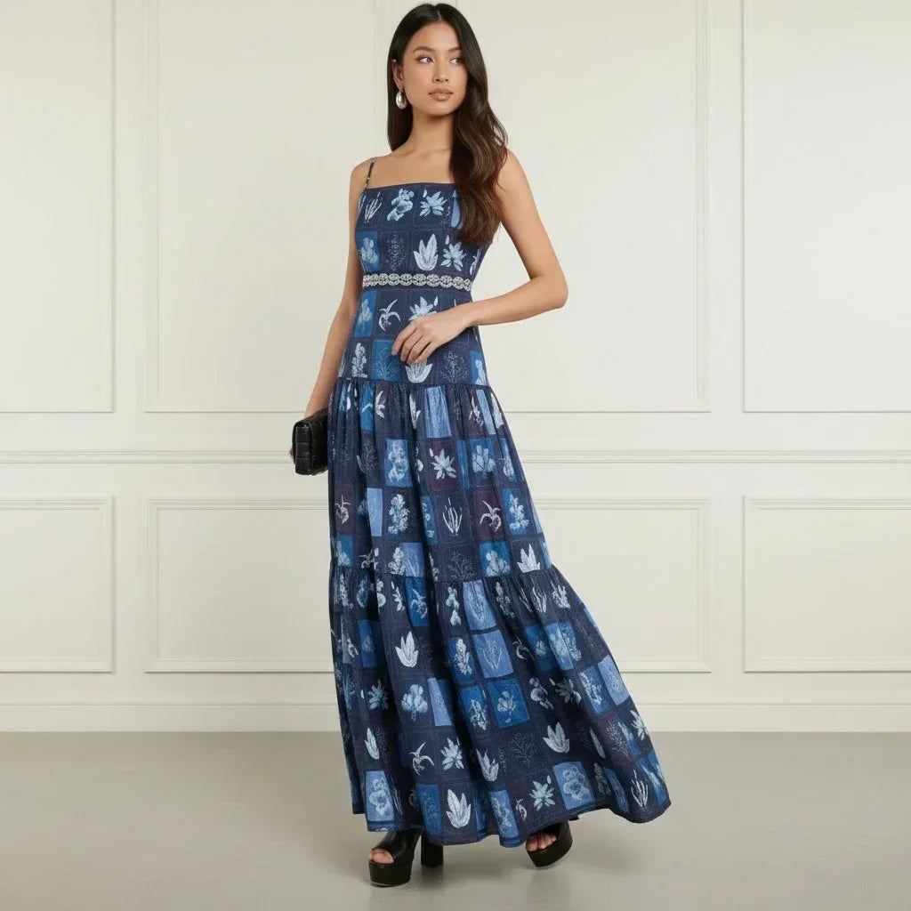 Linen Floral Print Midi
