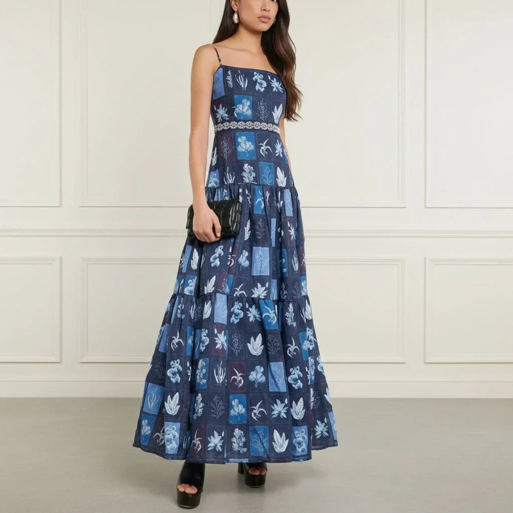 Linen Floral Print Midi