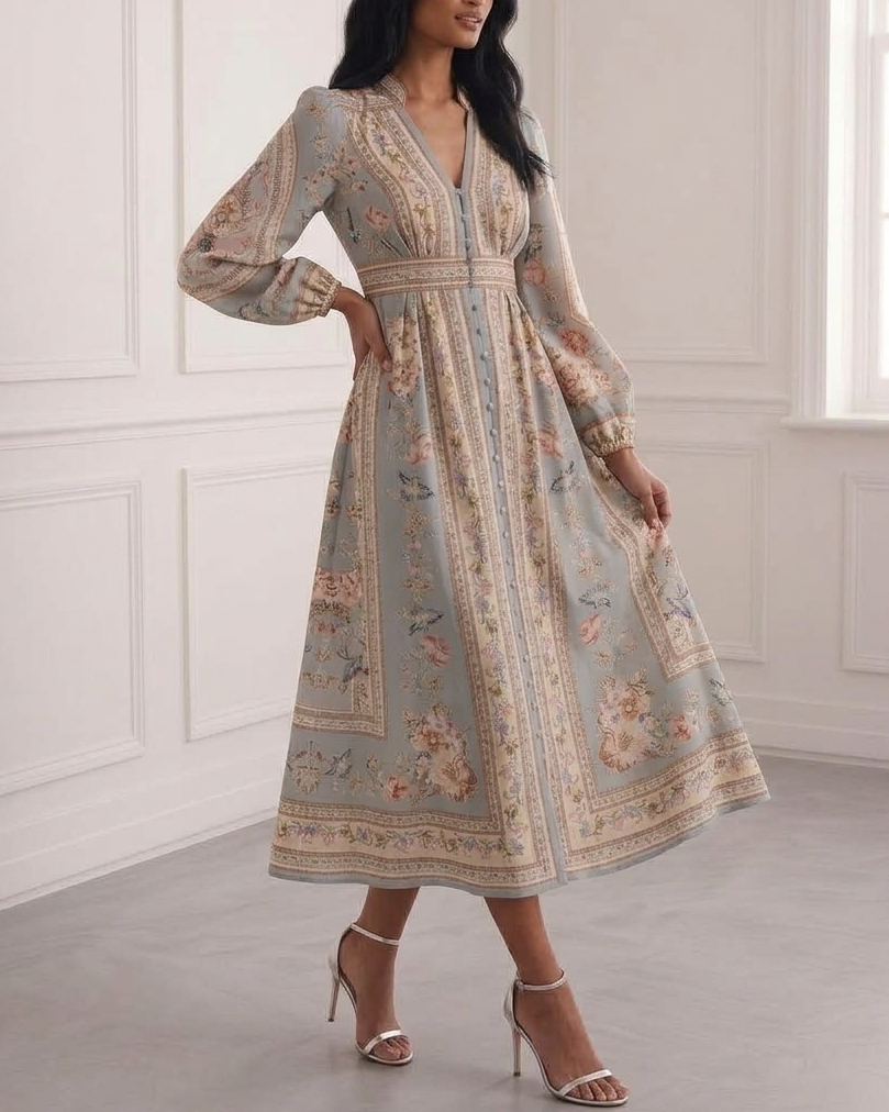 Plunge Print Midi
