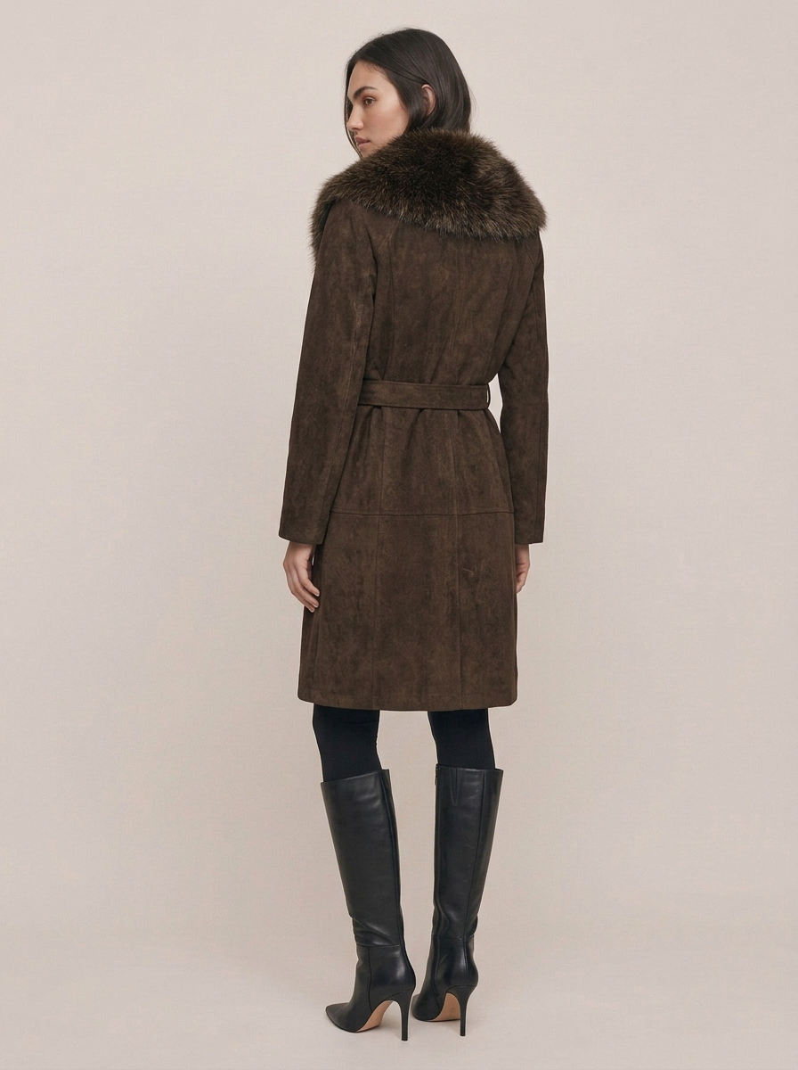 Fur Collar Tie Coat