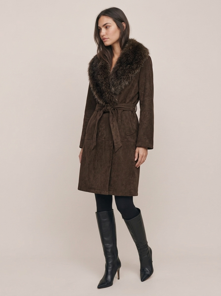 Fur Collar Tie Coat