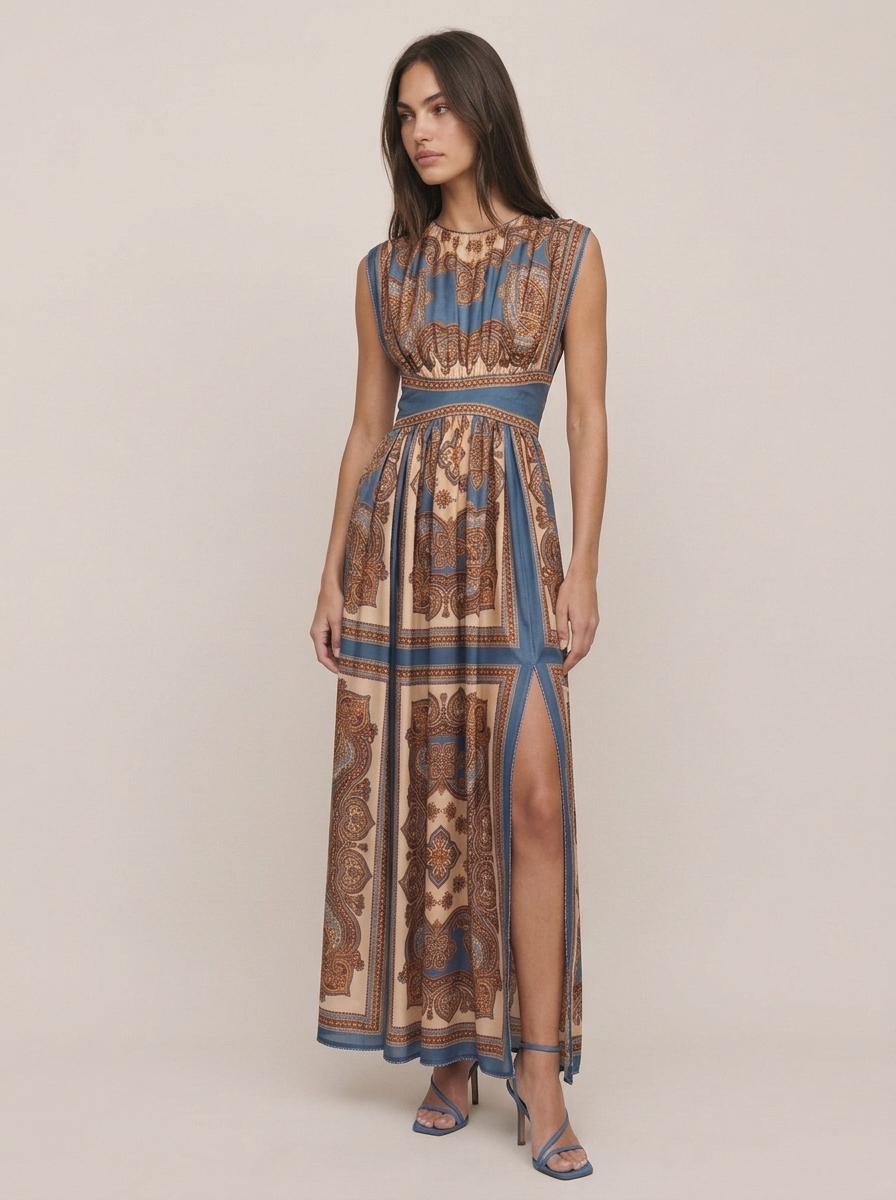 Waisted Print Midi