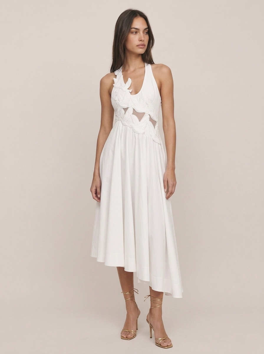 White Applique Midi