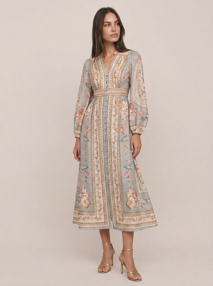 Plunge Print Midi