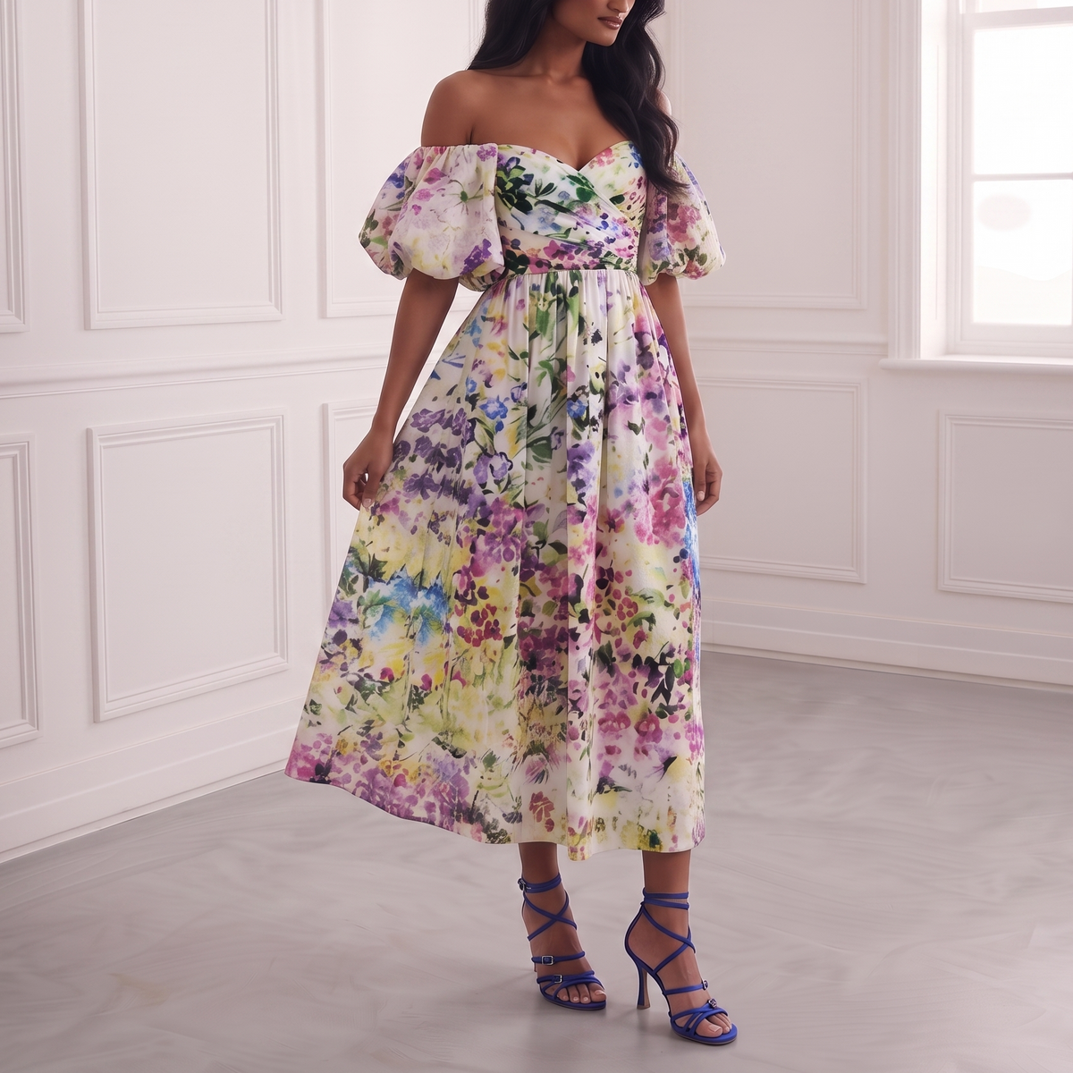 Floral Off Shoulder Midi