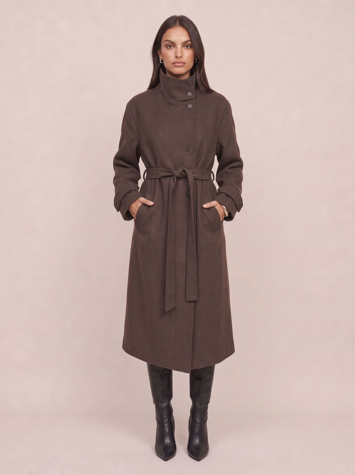 Tie Belt Funnel Coat
