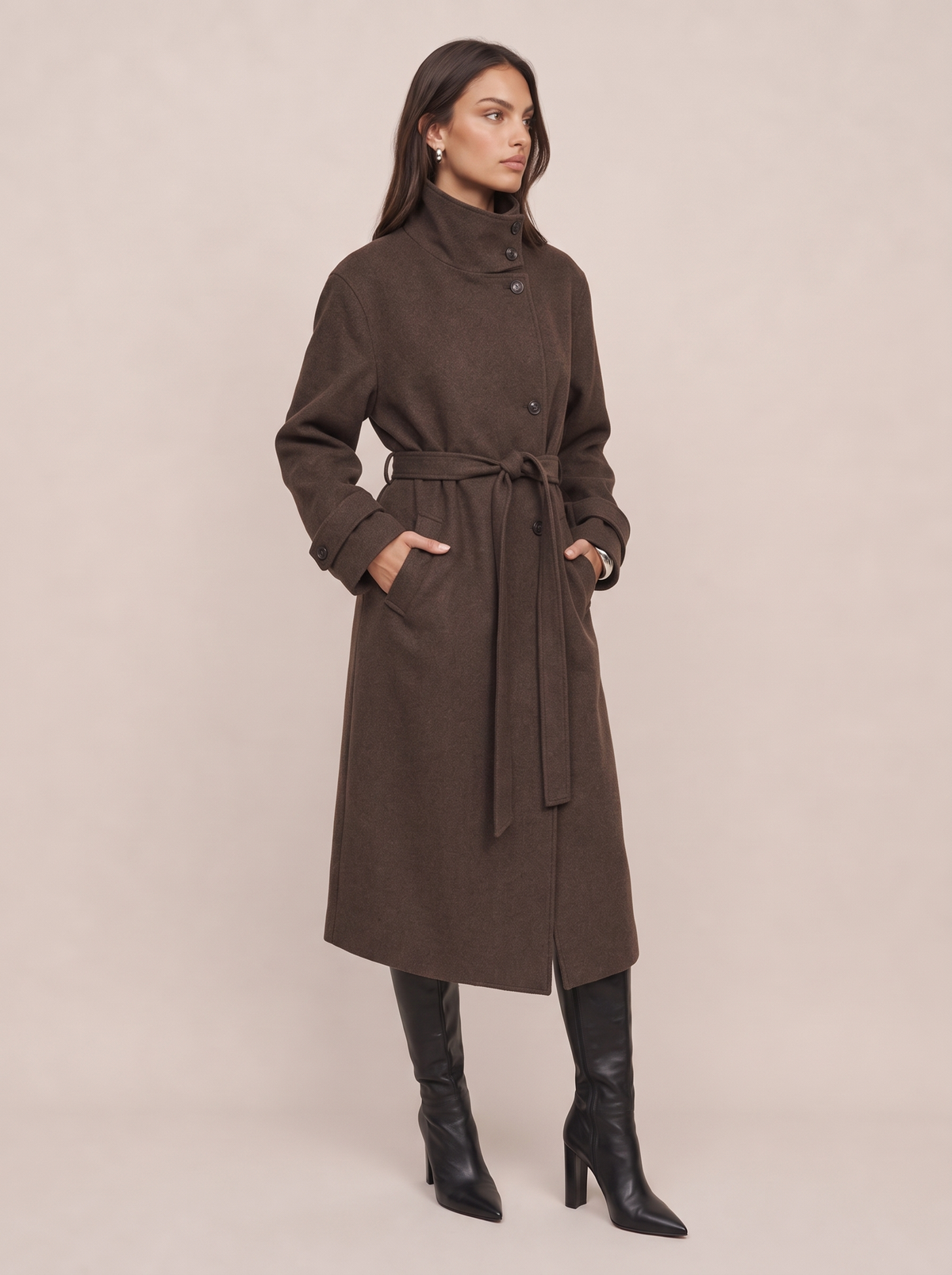 Tie Belt Funnel Coat