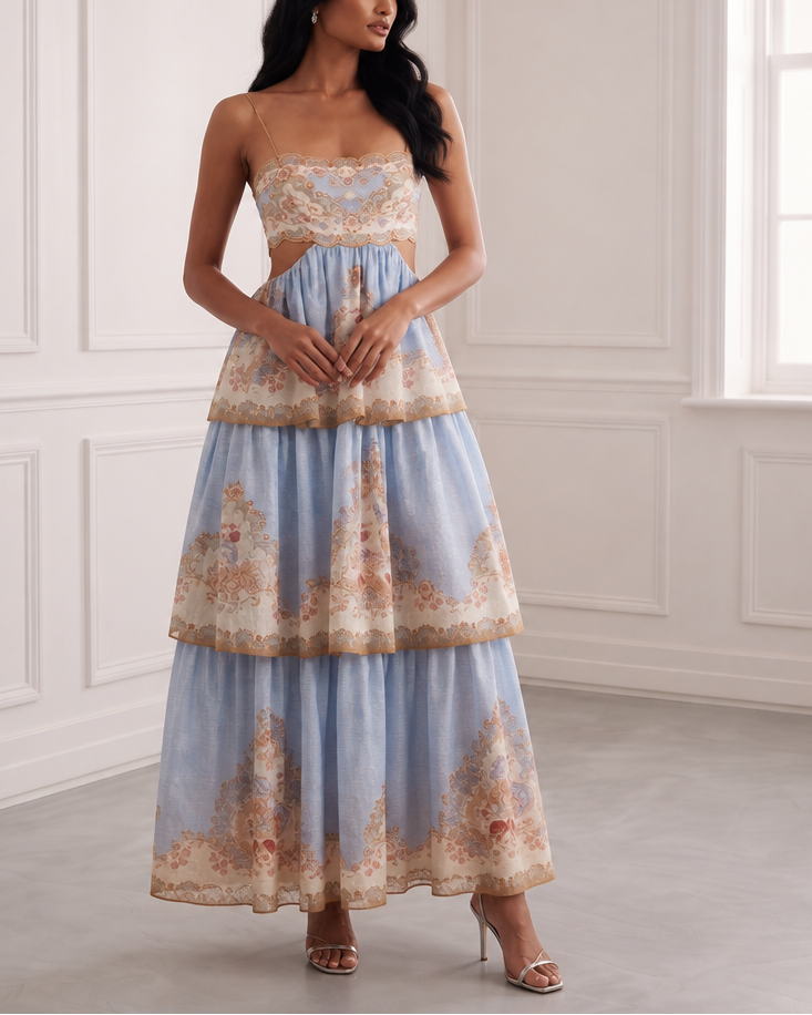 Tiered Print Midi