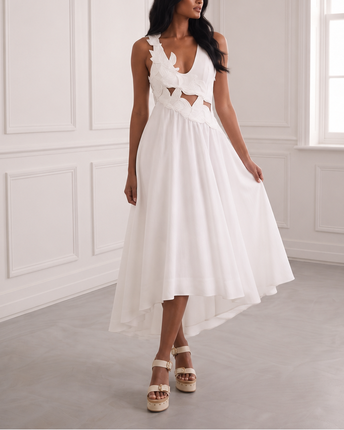 White Applique Midi