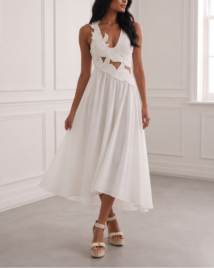 White Applique Midi