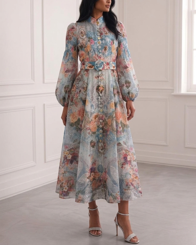 Belted Print Midi