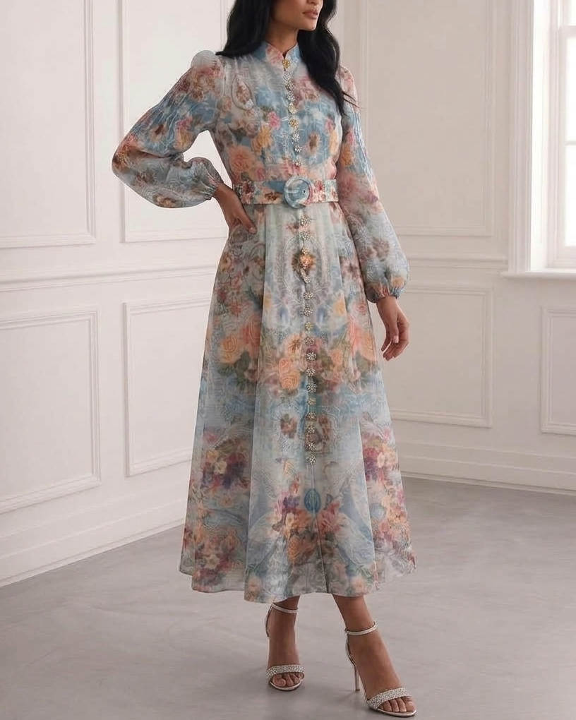 Belted Print Midi