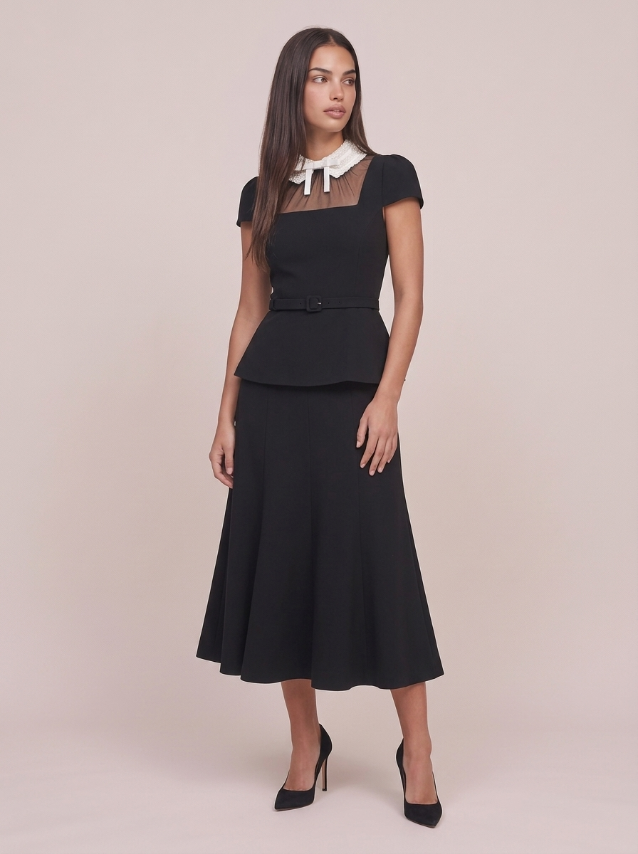 Collared Peplum Midi