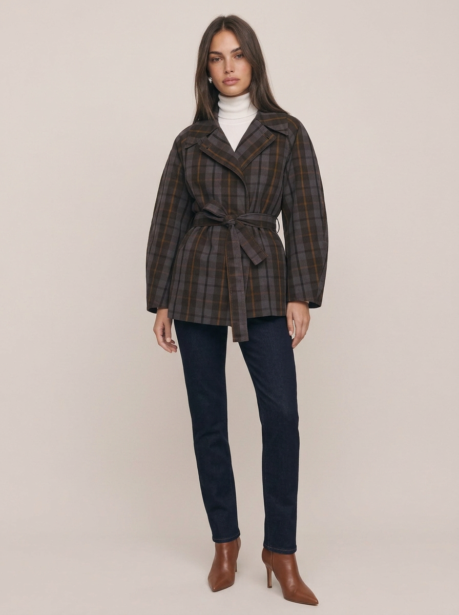 Belted Check Trench
