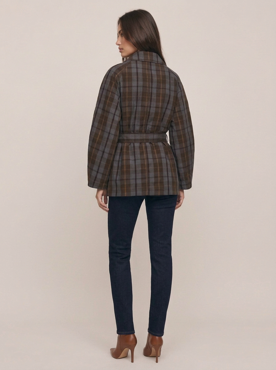 Belted Check Trench